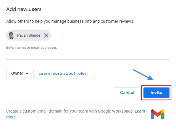 Inviting A New Owner In Google My Business Account