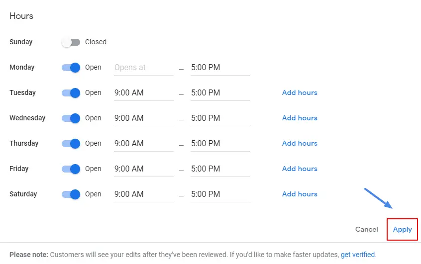 Applying Updated Business Hours In Google Business Account