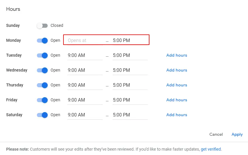 Changing Business Hours In Google Business Account