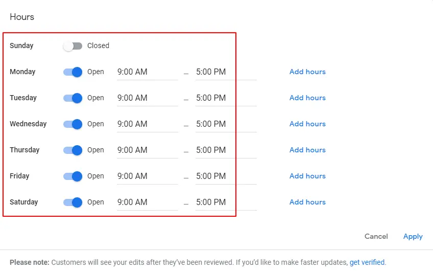 Main Business Hours In Google Business Account