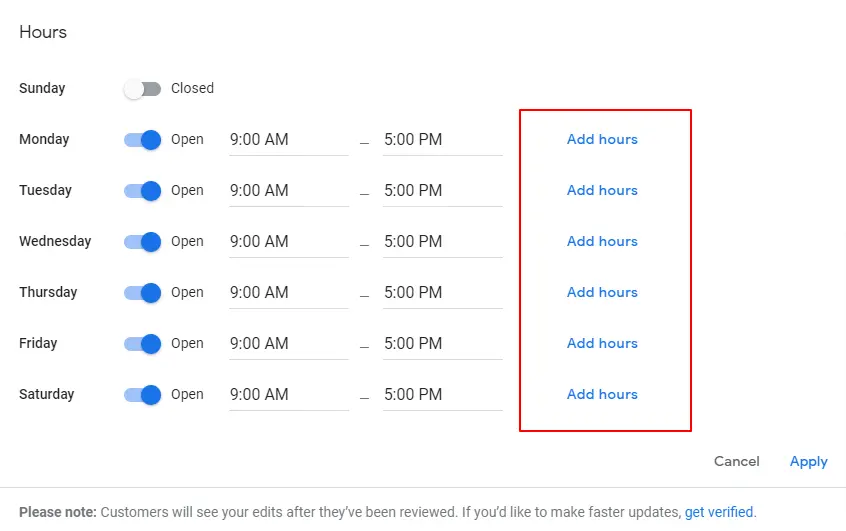 More Hours Feature In Google Business Account