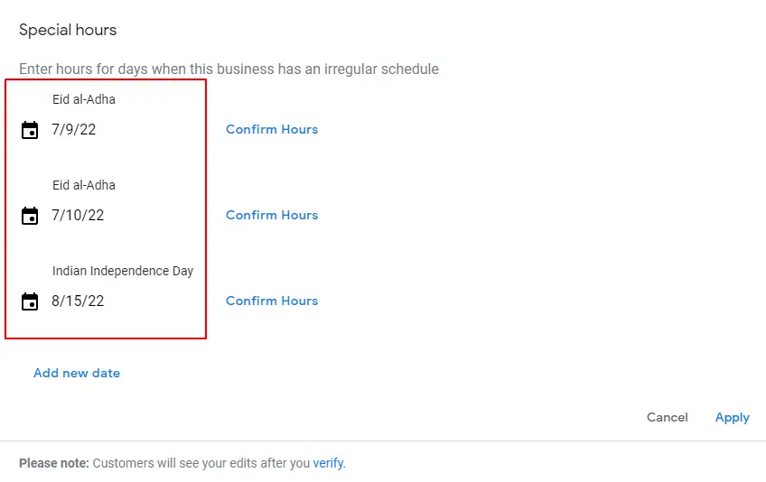 Special Hours Feature In Google Business Account