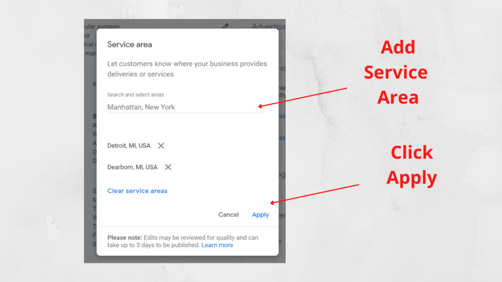 add service area in google my business