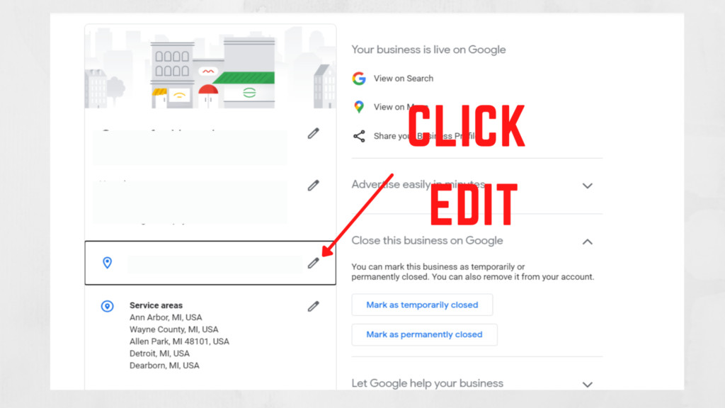 edit address button in google my business