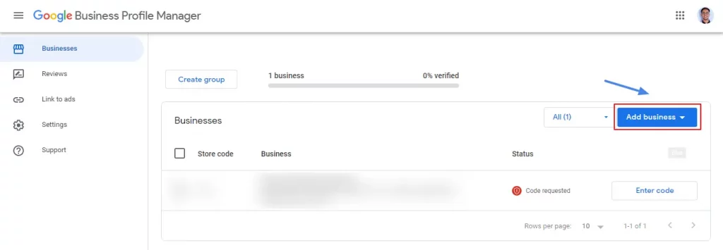 Clicking On The Add Business Dropdown Menu In Google My Business Dashboard