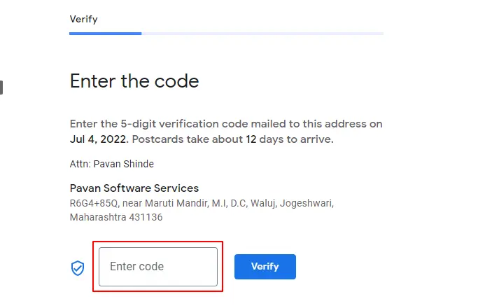 Entering A Verification Code In Google My Business Account