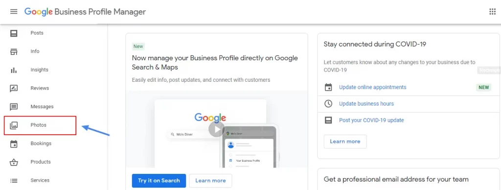 Clicking On The Photos Tab In Google My Business Account