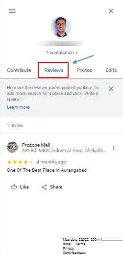 Clicking On The Reviews Option In Google Maps