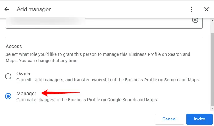 Selecting Manger Option In Google My Business Account