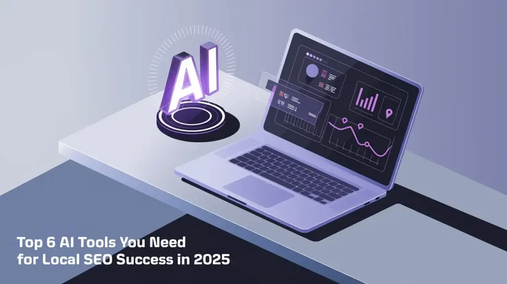 Illustration of AI-powered tools optimizing local SEO strategies for businesses.