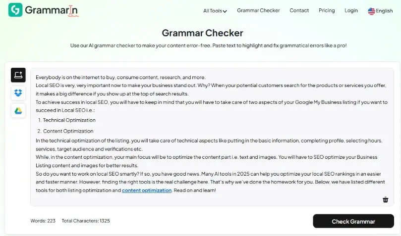 GrammarIn - grammar corrector