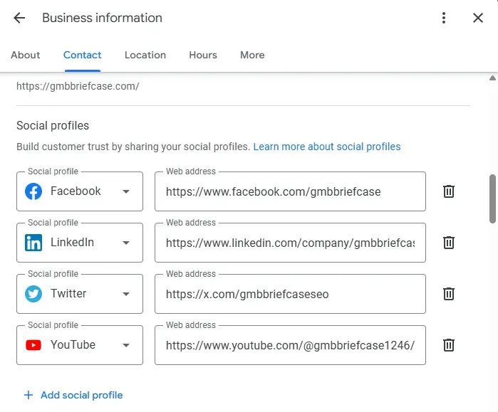 Social media links added to Google Business Profile