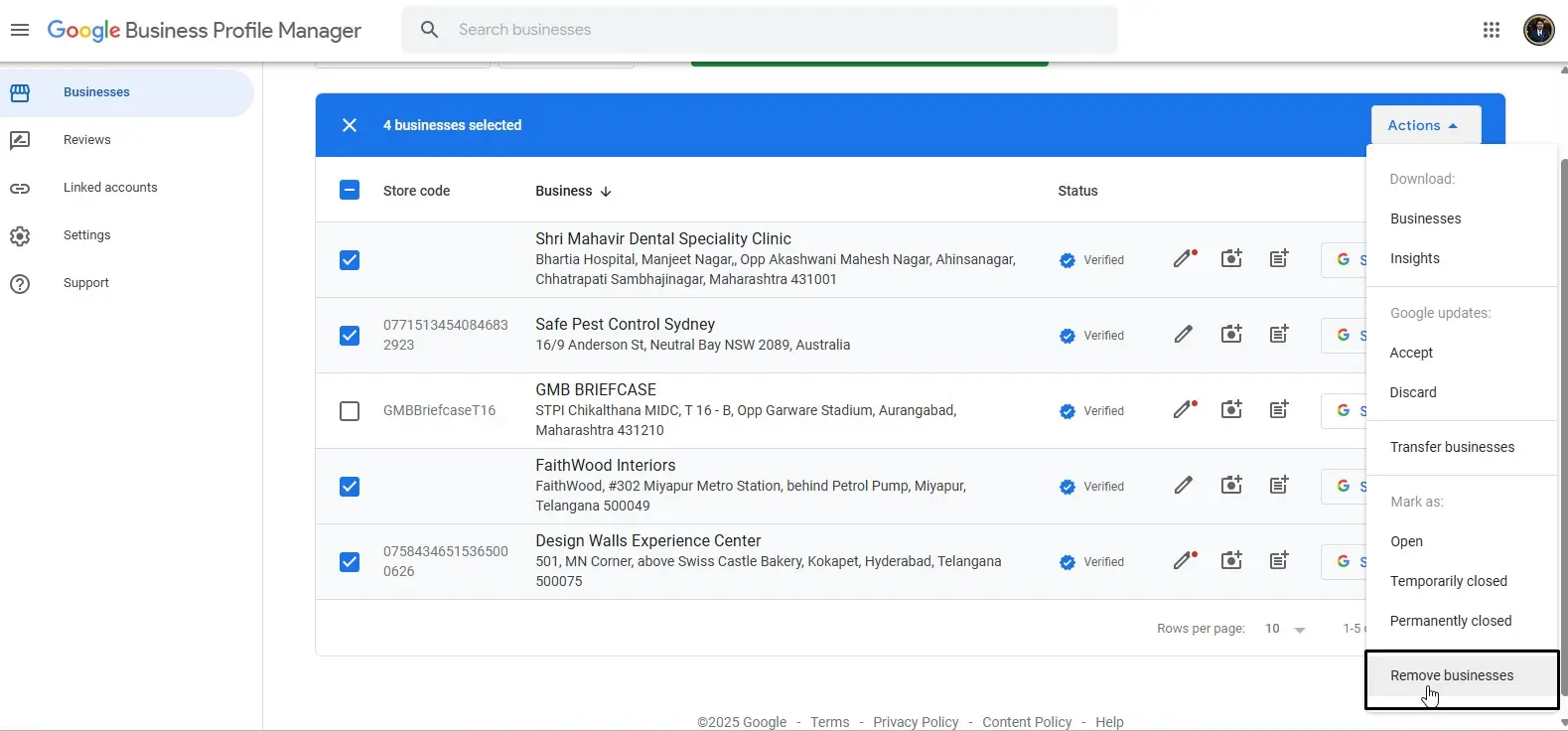 steps to Delete Multiple Google Business Listings at Once