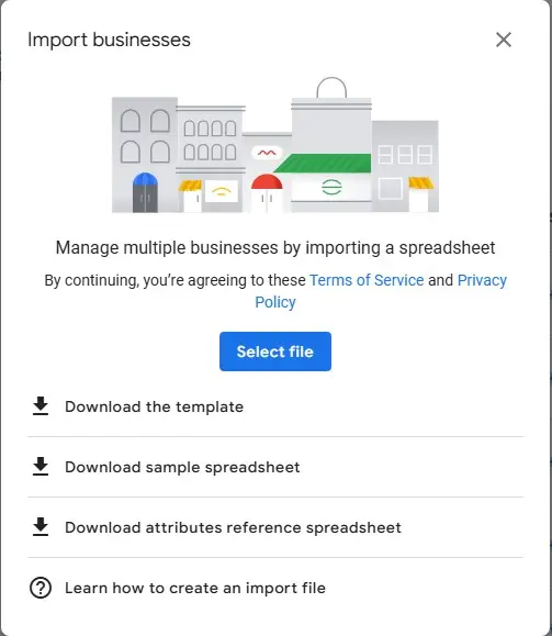 Bulk upload template in Google’s sheet with Instructions tab visible