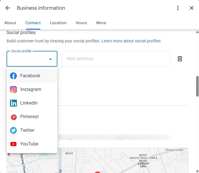 GBP list of social profiles