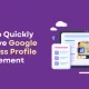 Feature image for the blog post "How to Quickly Improve Google Business Profile Engagement" by GMB Briefcase, showing a dashboard, analytics, and GMB storefront icon on a purple background.