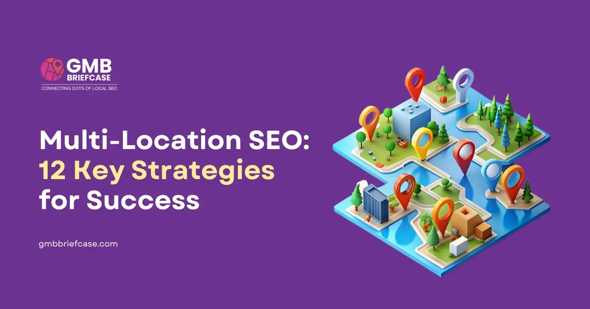 Illustration representing Local SEO for Multiple Locations, showing multiple map pins across city landscapes to highlight strategies for optimizing Google Business Profiles across different areas.