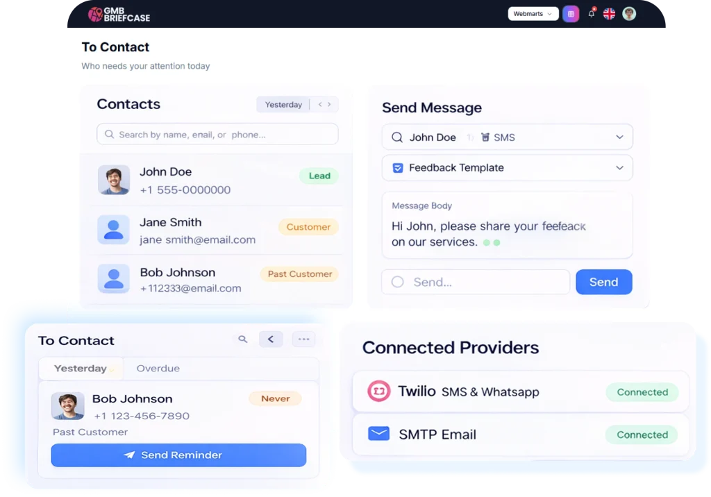 How the Contact Hub Module Works on GMB Briefcase - GMB management tool